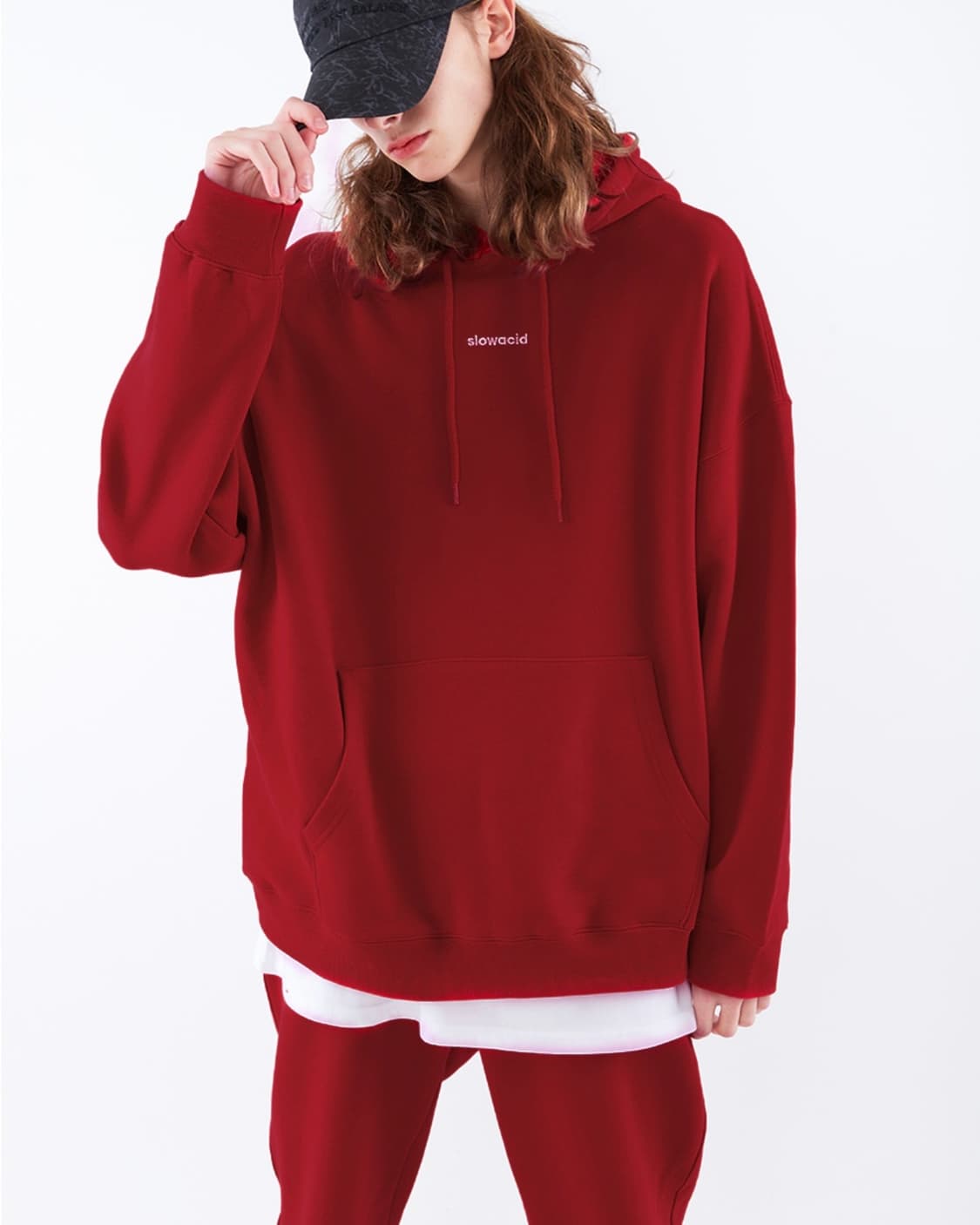 (M) 슬로우애시드 시그니처 로고 드롭숄더 오버핏 후드티셔츠 상품이미지2