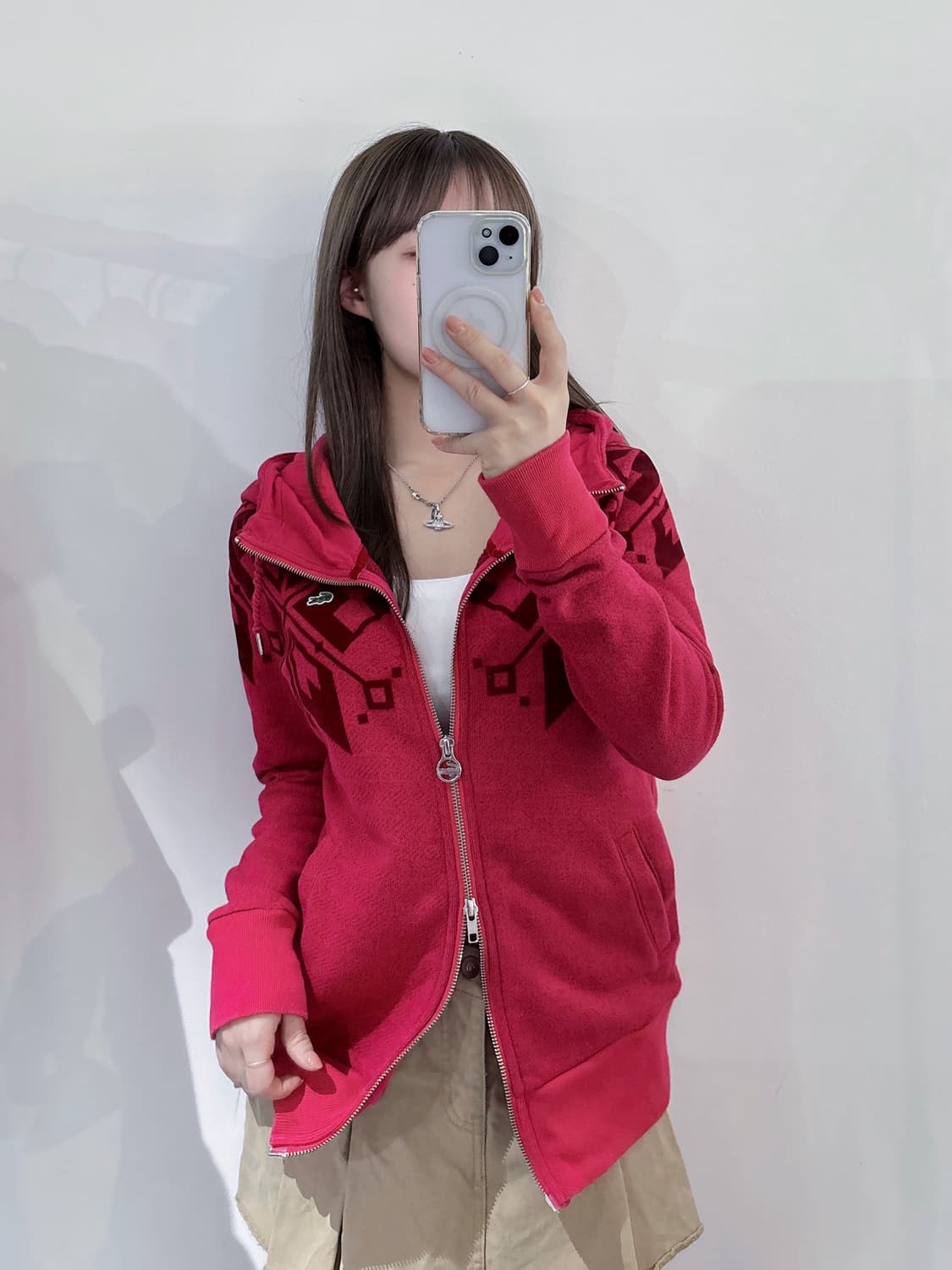 라코스테 핑크 패턴 투웨이 후드집업 상품이미지2