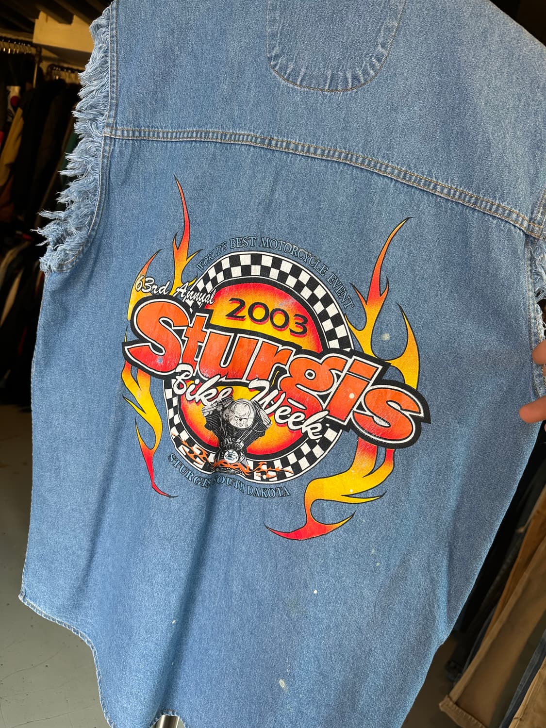 00s 스터지스 모터사이클 릴리 2003 페인팅 컷오프 데님 베스트 상품이미지6