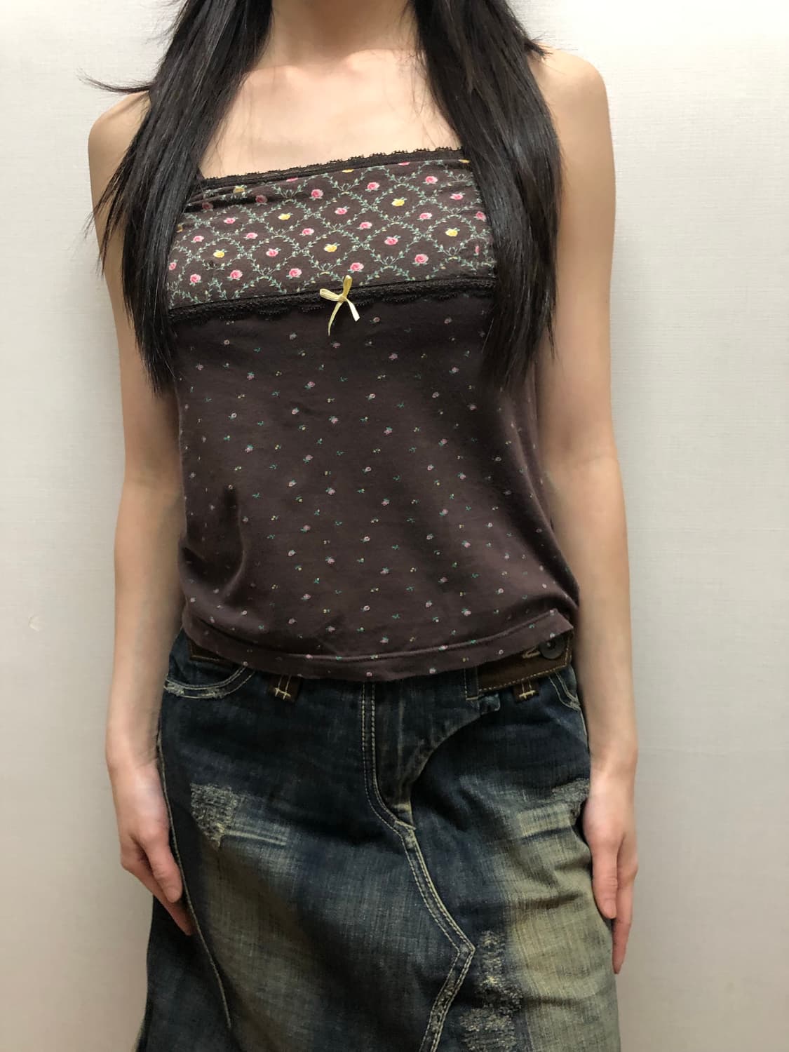 빈티지 브라운 플라워 슬리브리스 상품이미지5