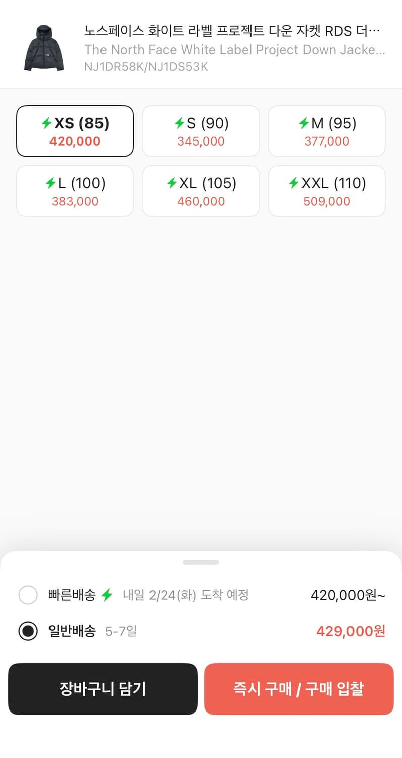 XS 노스페이스 프로젝트 다운 블루 상품이미지2