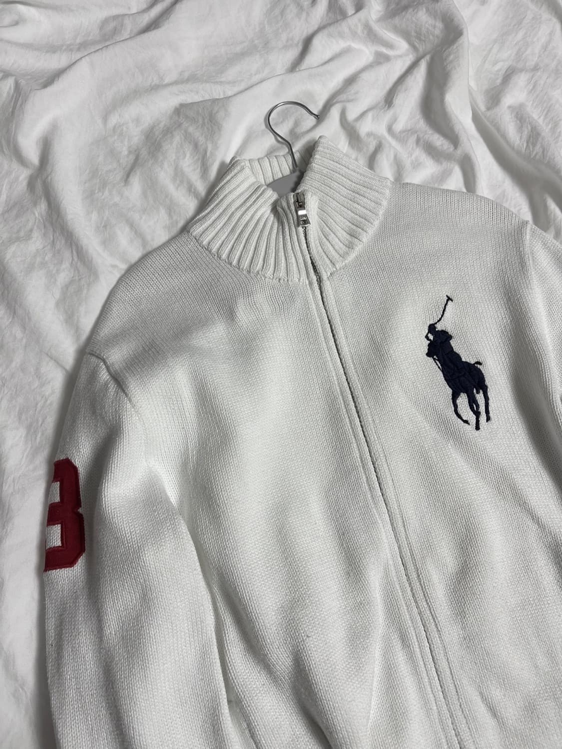 폴로 빅포니 레드3 화이트 니트집업 상품이미지3