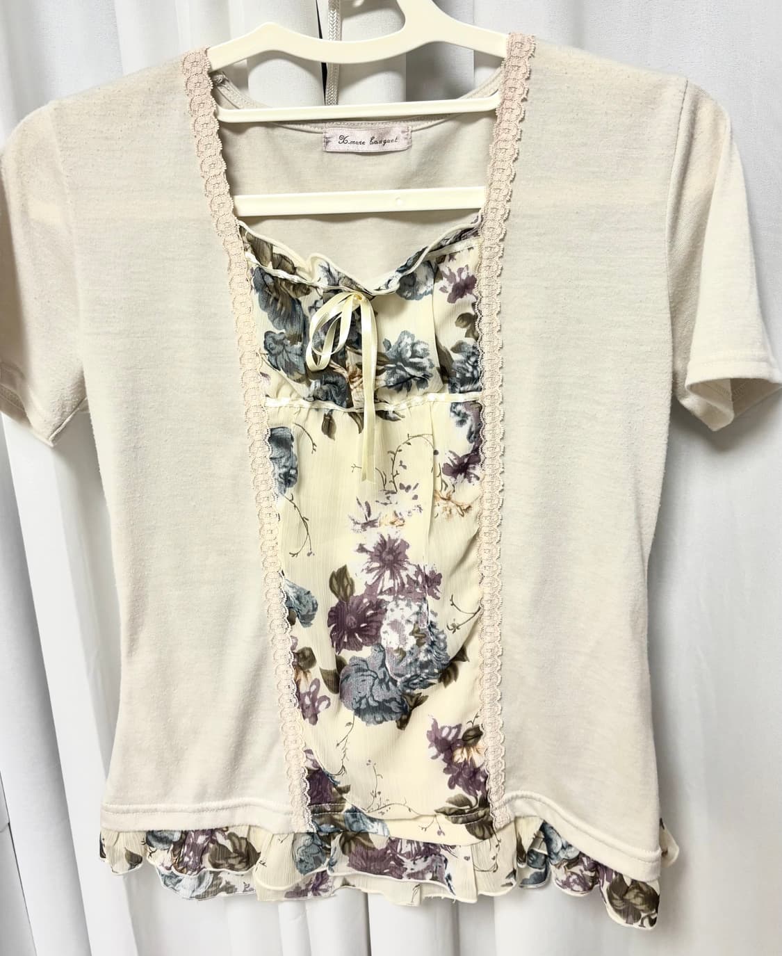 빈티지 모리걸 꽃무늬 엔틱 레이스 여름 반팔 탑 상품이미지1