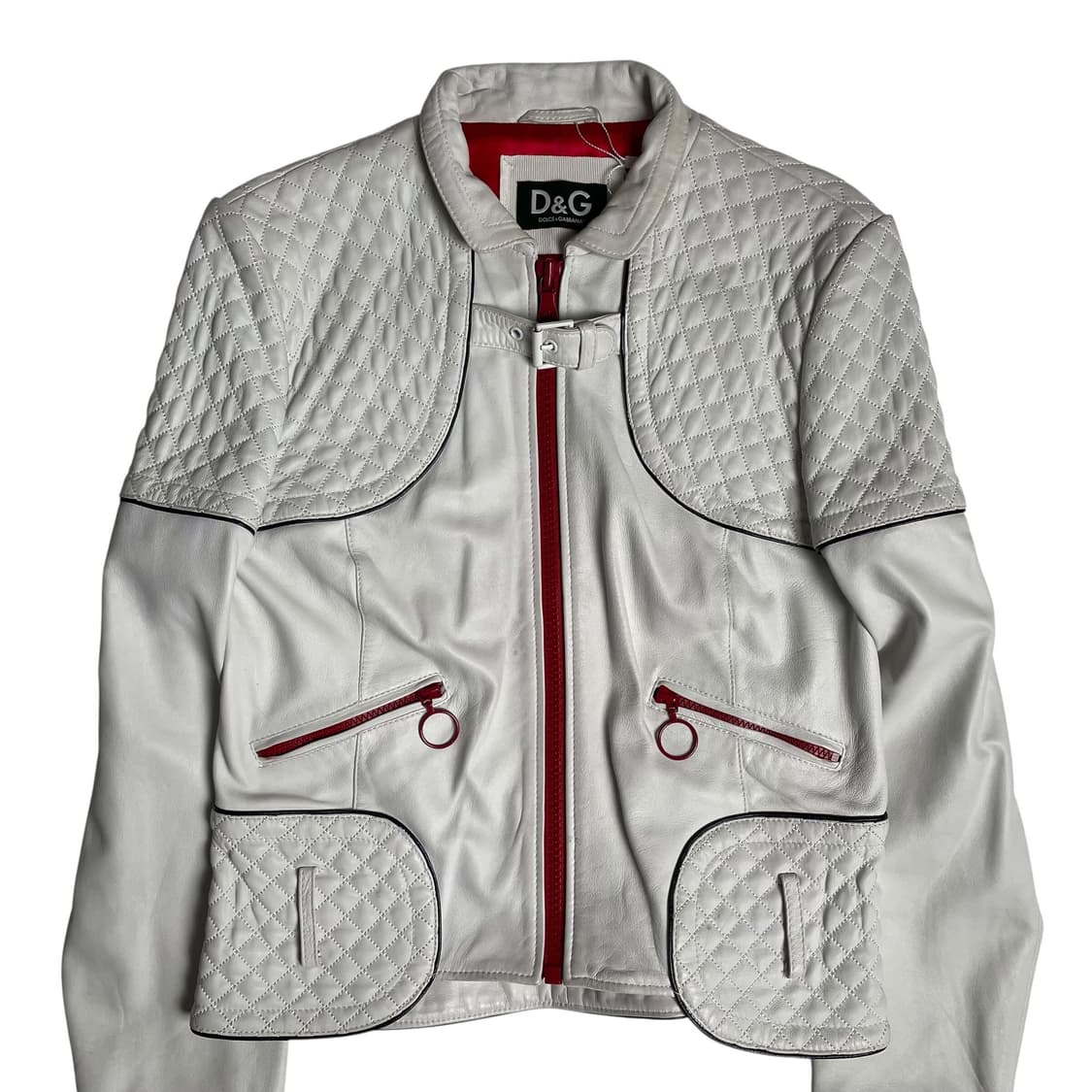 Dolce&gabbana 화이트 레더 퀼팅 벨트 자켓 상품이미지2