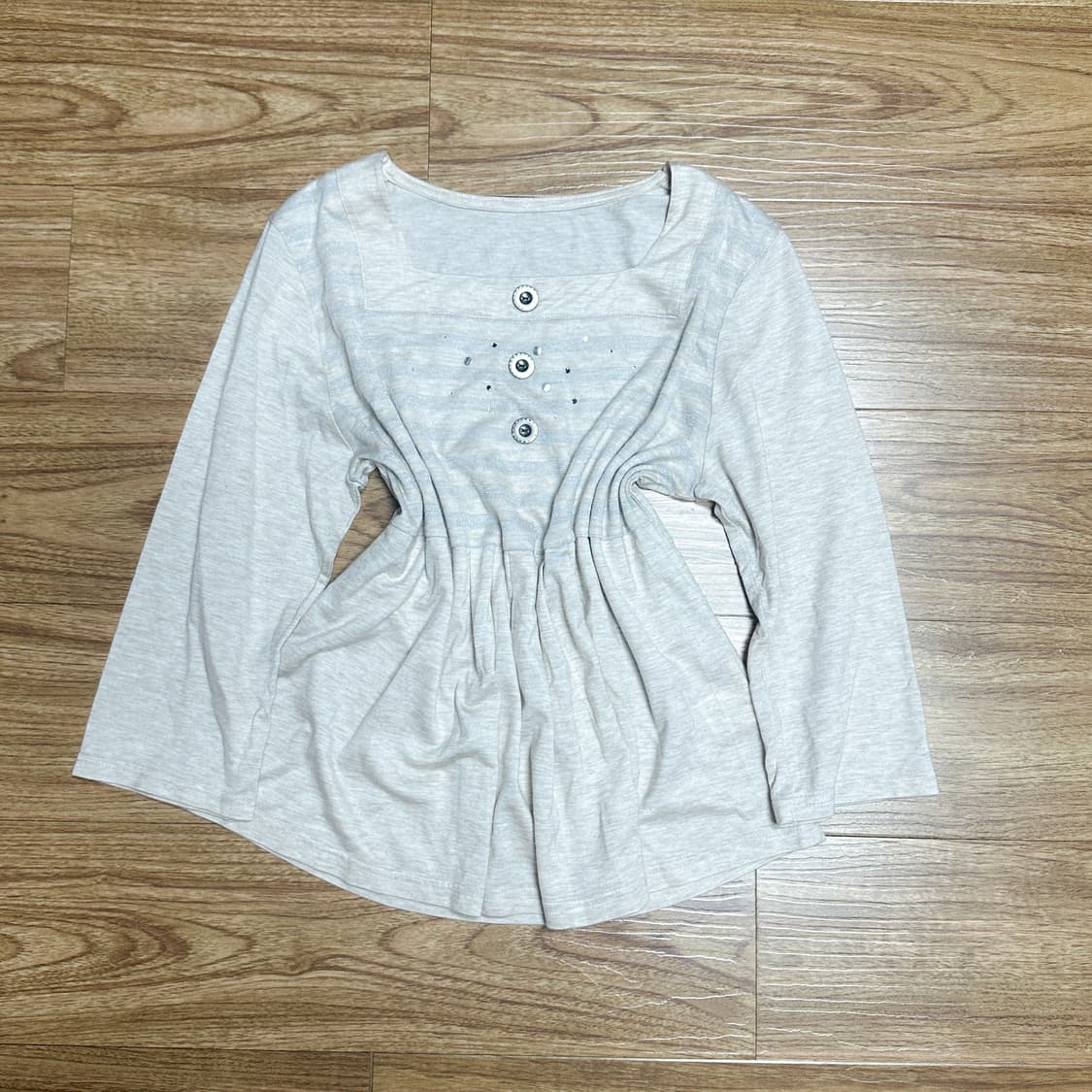 빈티지 단추 스트라이프 티셔츠 히메갸루 로걀 라떼 모리걸 코이세이오깔 상품이미지1