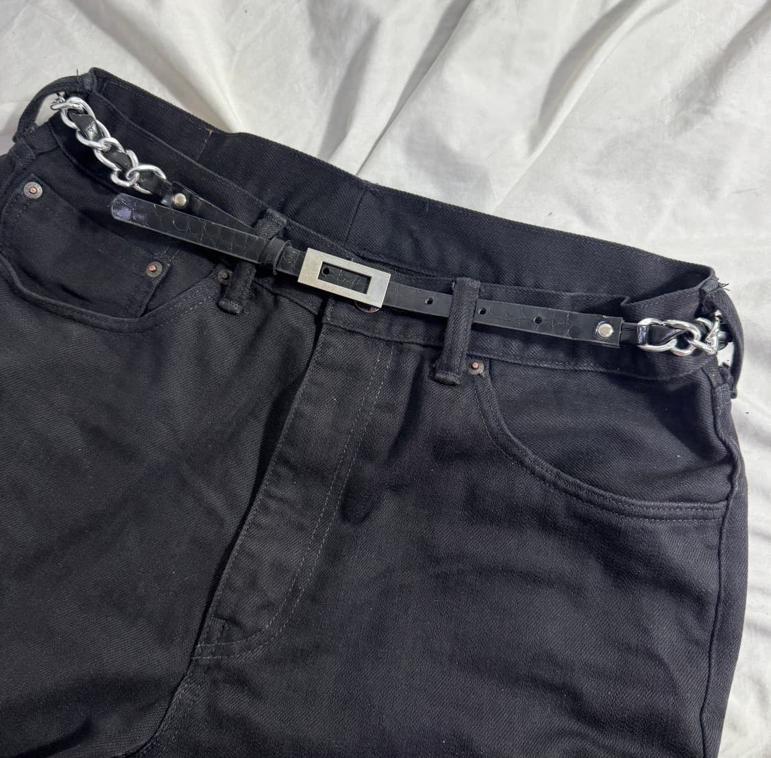 빈티지 체인 크로커다일 레더 벨트 상품이미지1