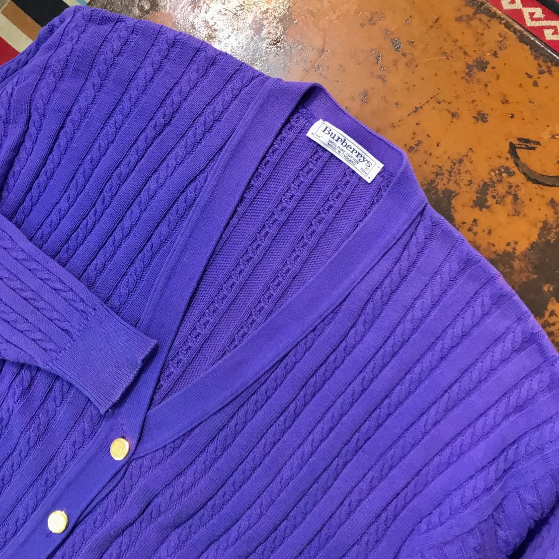 버버리 잉글랜드 네이비 퍼플 퓨어 코튼 케이블 금장 가디건 남성 110  상품이미지3