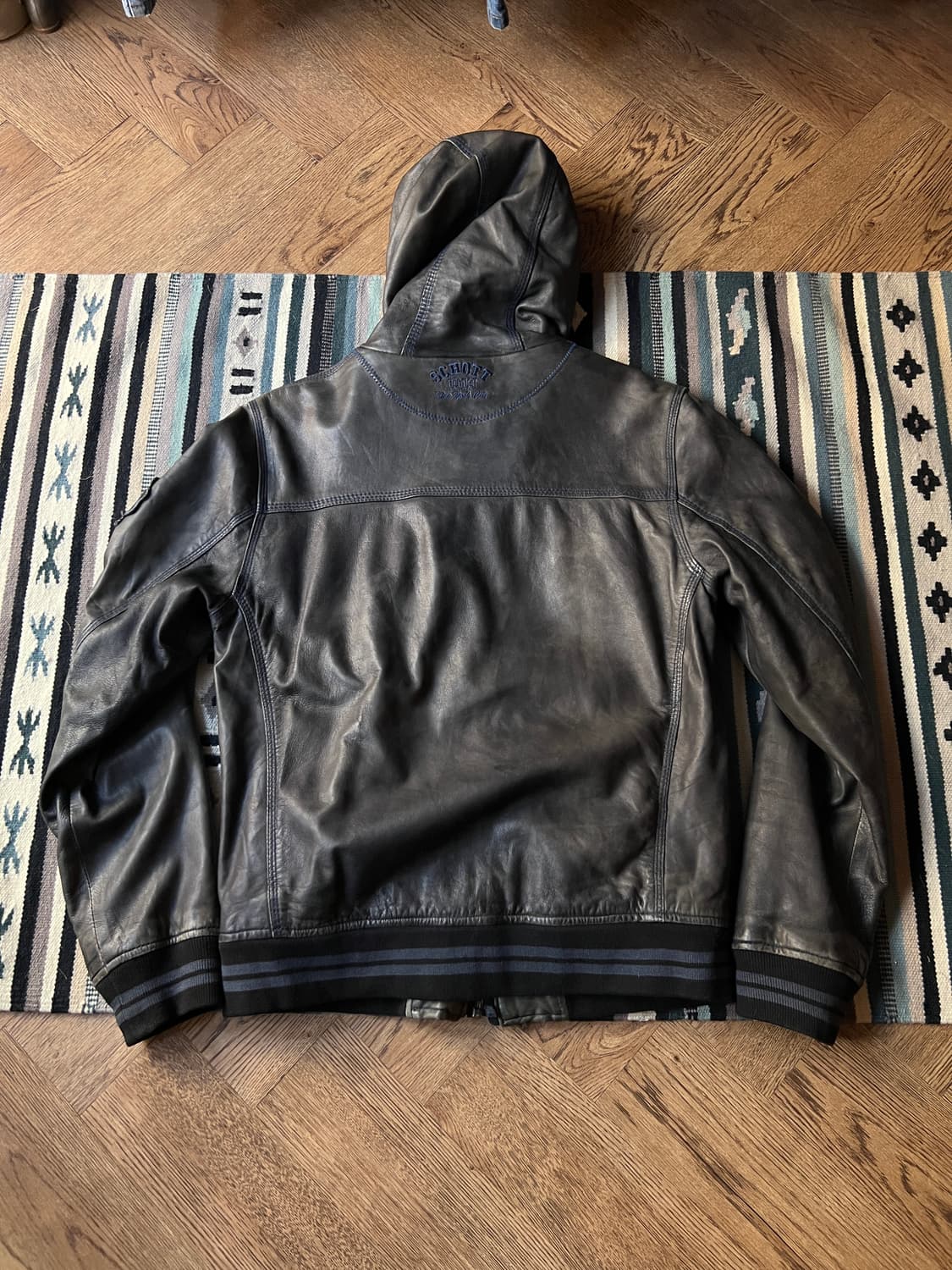 [L]SCHOTT USA 쇼트 램스킨 후드집업 레더 자켓 상품이미지8