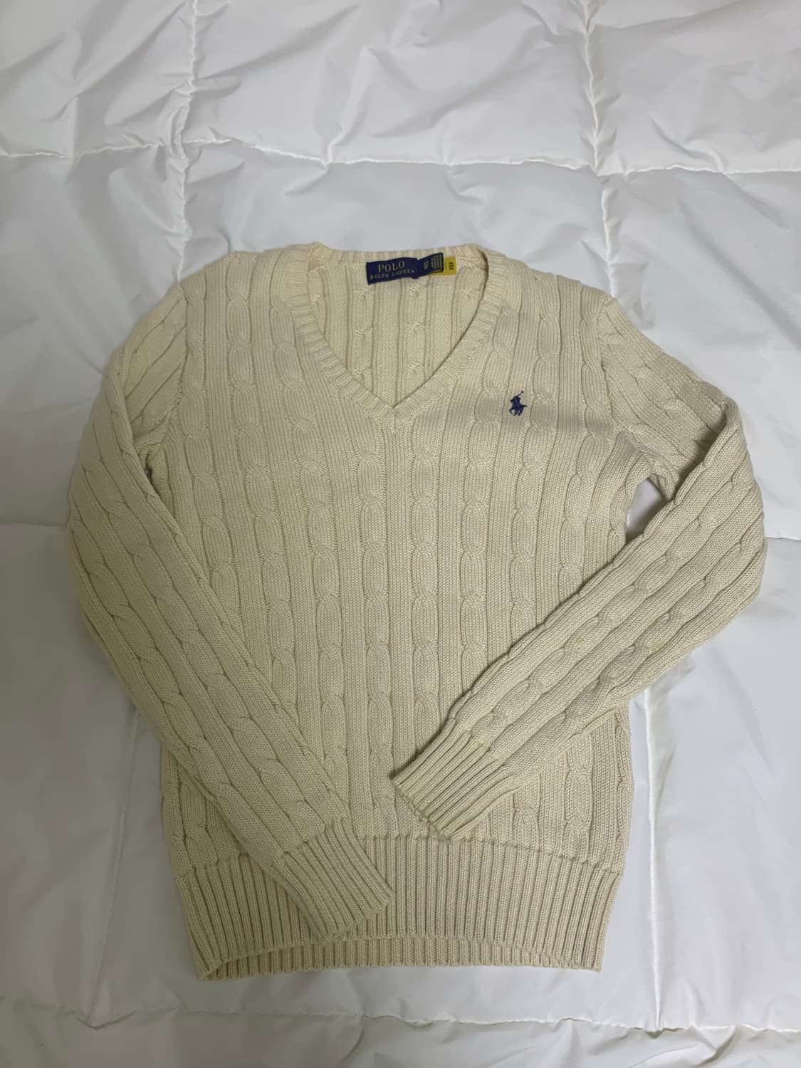 폴로랄프로렌 케이블 코튼 브이넥 니트 크림 xs 상품이미지2