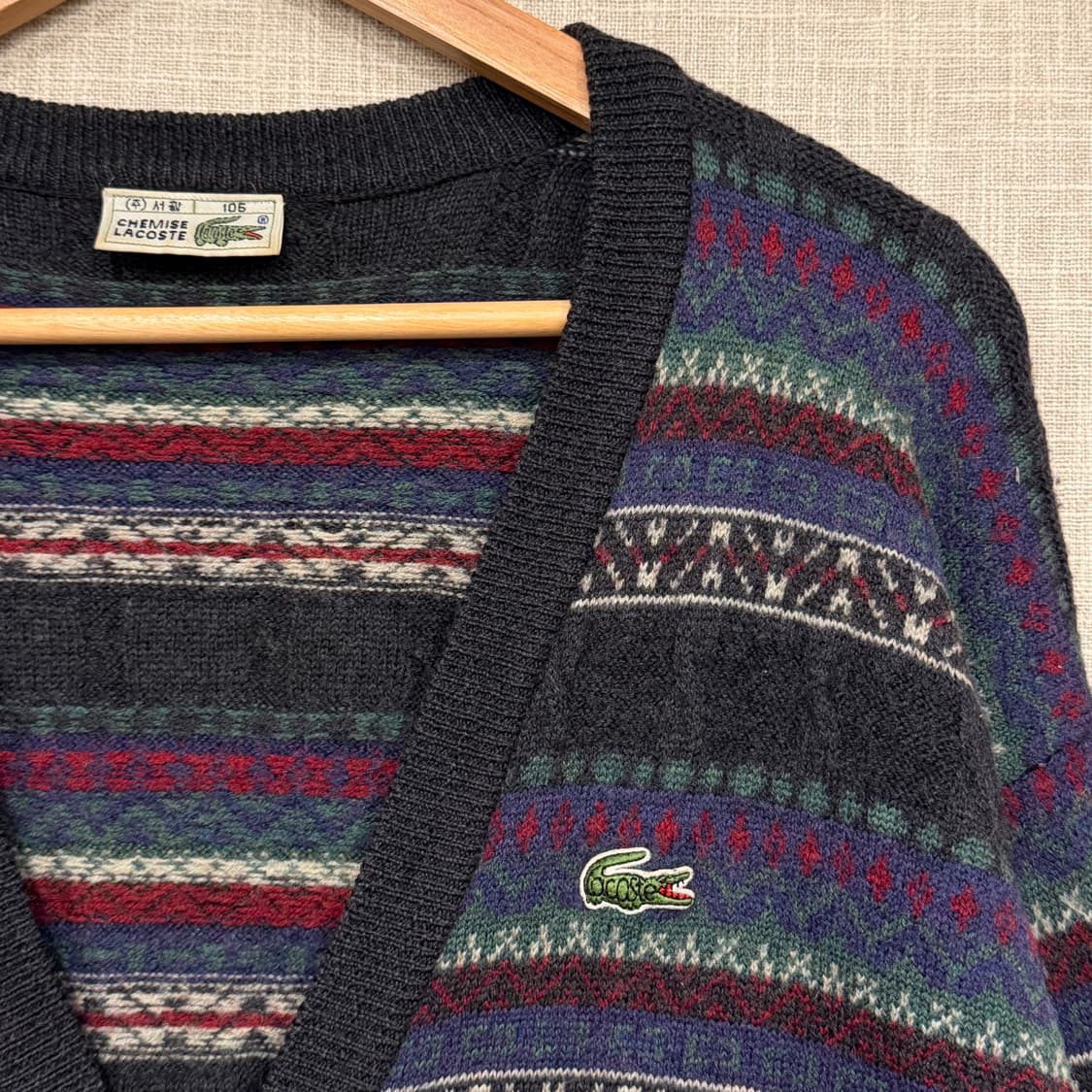 라코스테 90's 빈티지 서광 울 니트 스트라이프 가디건 105 상품이미지2
