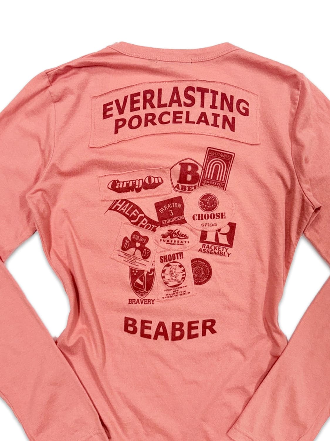 빈티지 핑크오랜지 패치워크 슬림 라인 긴팔티 상품이미지4