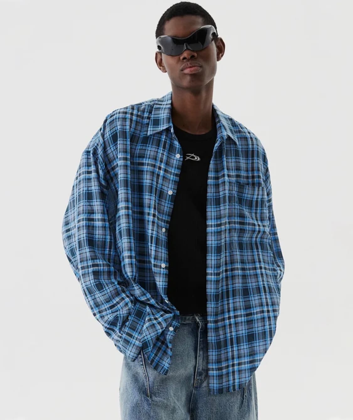 Dnsr 블루 체크 셔츠 상품이미지1