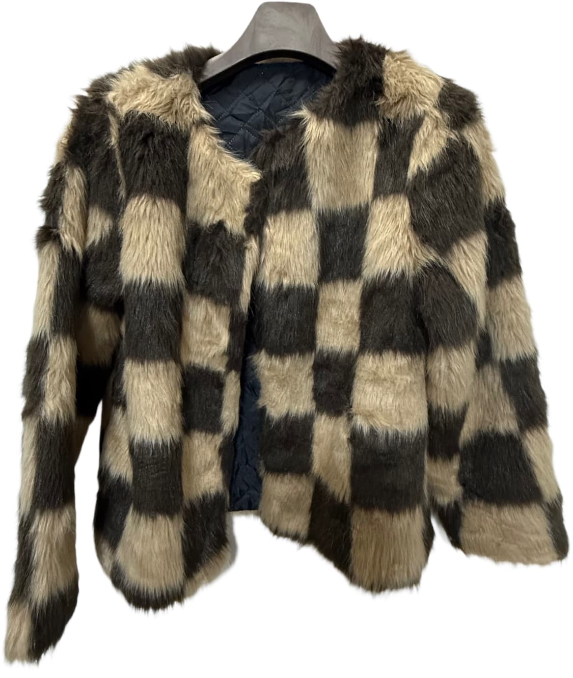 Brown check fur jacket 상품이미지1