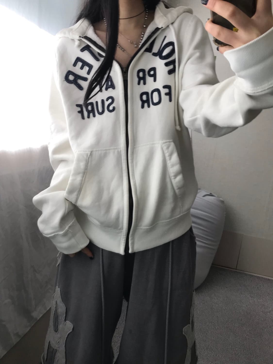 홀리스터 화이트 오버핏 후드집업 상품이미지7