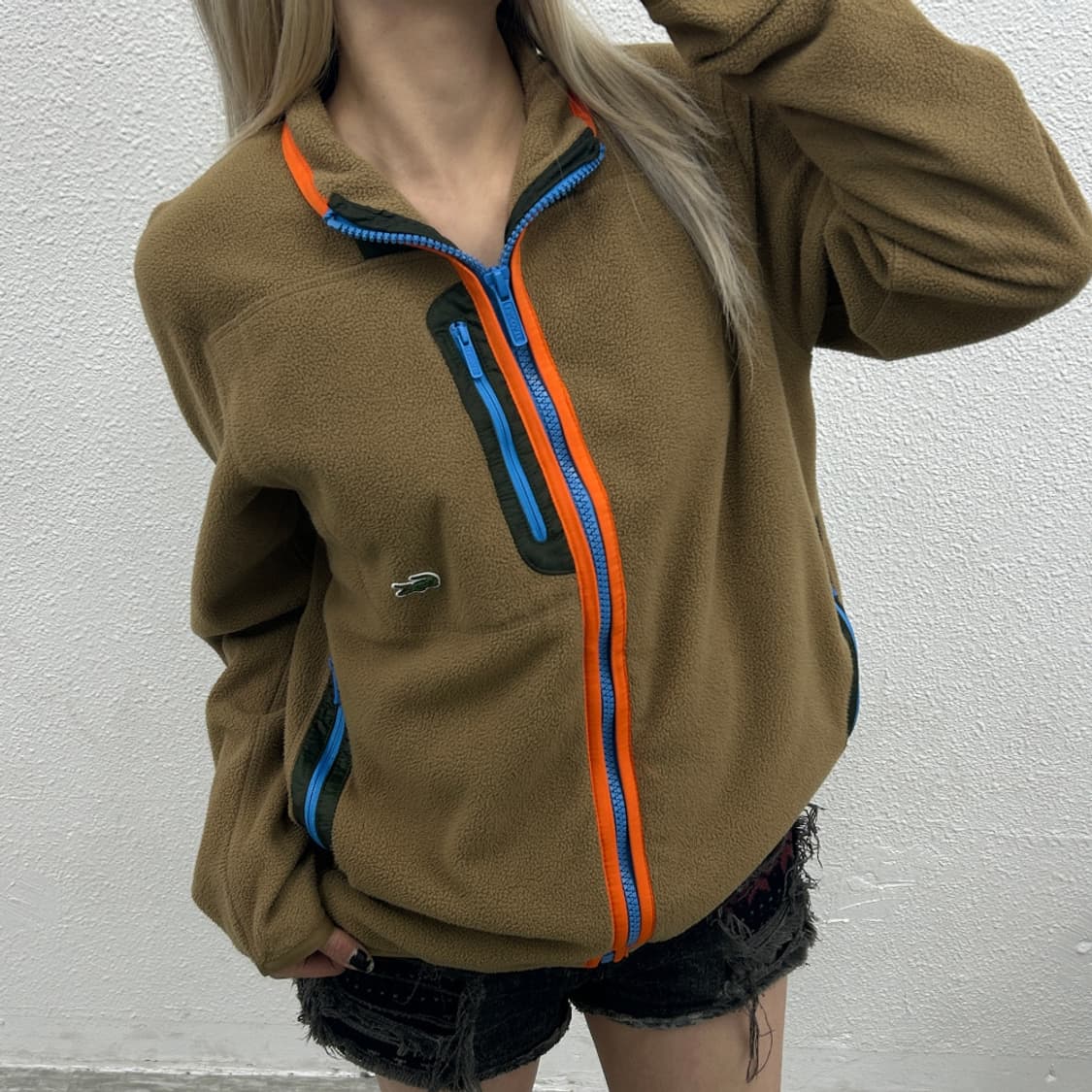 라코스테 카키배색 딥베이지 후리스 집업 S 상품이미지1