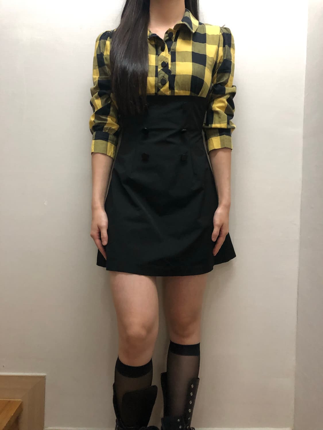 빈티지 펑크 옐로우 체크 원피스 상품이미지2