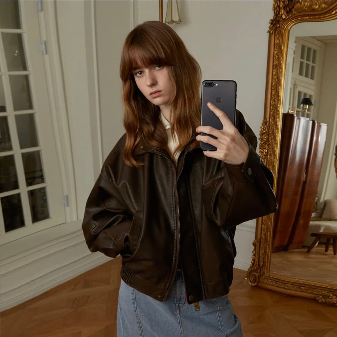 [새상품] 레이디 볼륨 레더자켓 브라운 상품이미지2