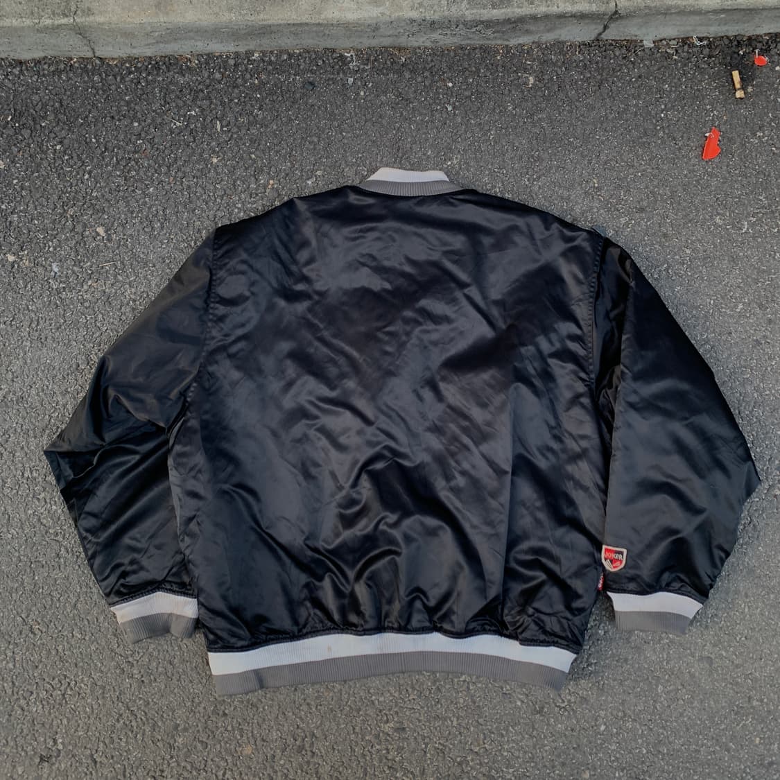 1990’s  올드스쿨 힙합 사틴 바시티 자켓 자수 스타디움 점퍼 XL 상품이미지4