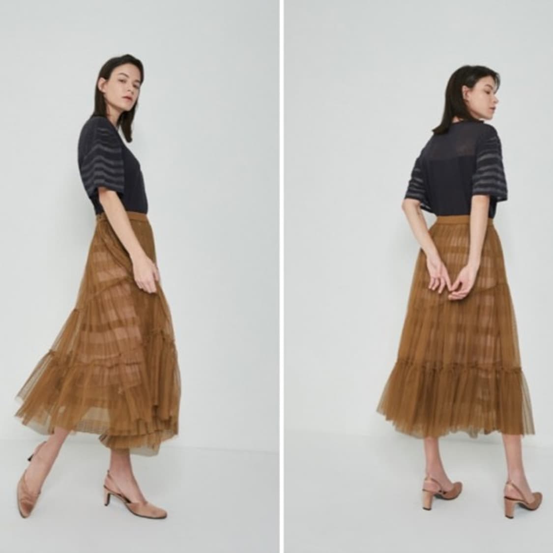 25인치 시스템 쉬폰 튤 밴딩 롱 스커트 치마 상품이미지1