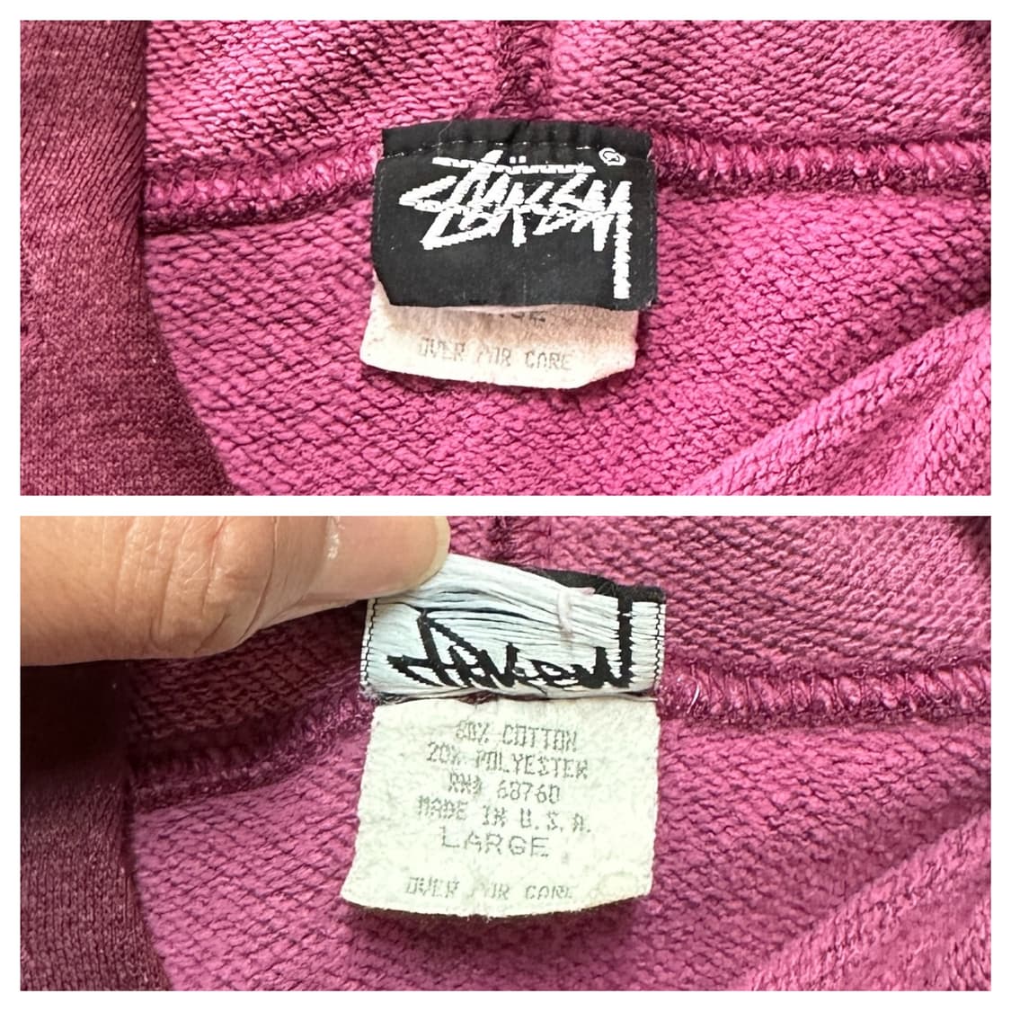 80s USA 올드 스투시 크라운 팻 S 후디 후드티 L 상품이미지8