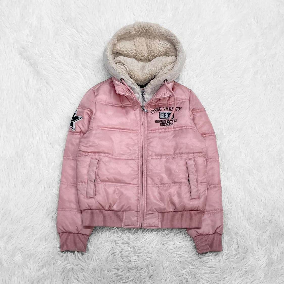 후부 스펠 로고 후드 패딩 딸기우유 상품이미지2