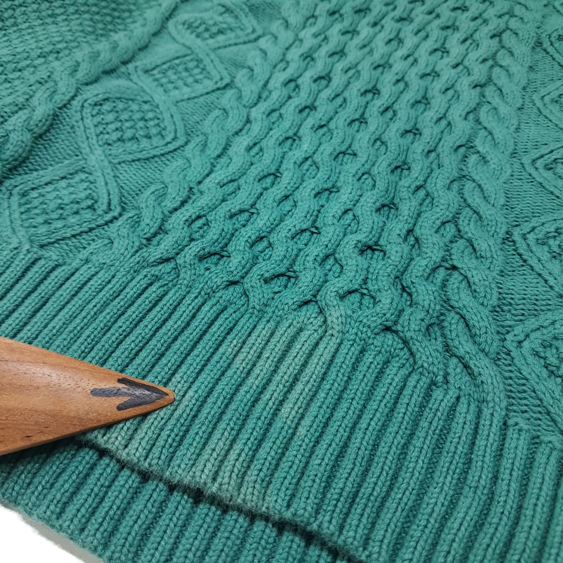 CL356 L 엘엘빈 00s 틸그린 케이블 피셔맨 니트 스웨터 상품이미지5