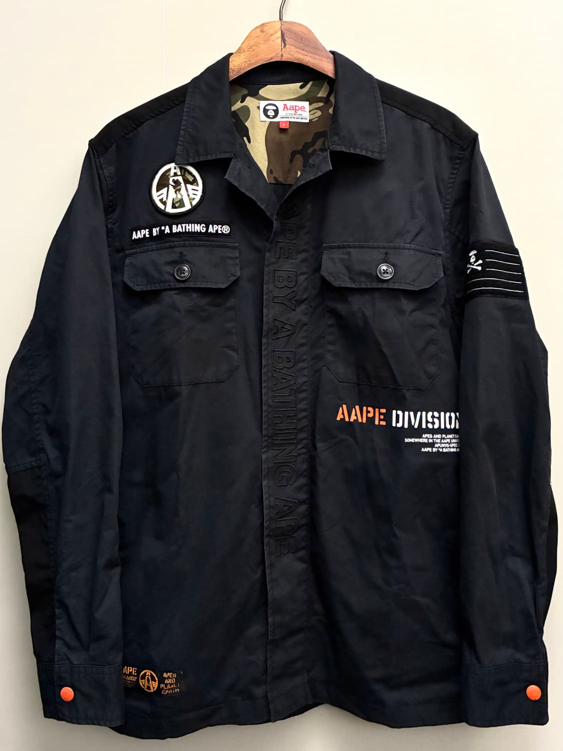 (L)Aape 에이프 로고 프린트 패치 밀리터리 셔츠 자켓 셔켓 상품이미지1