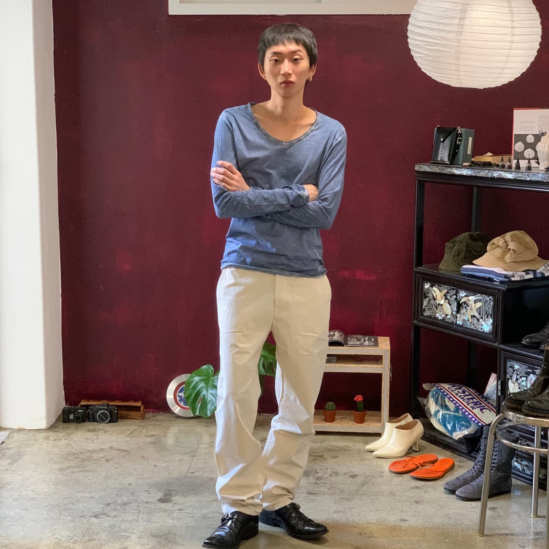 조르지오 브라토 백 레더 패치 브이넥 다잉 롱슬리브 상품이미지1