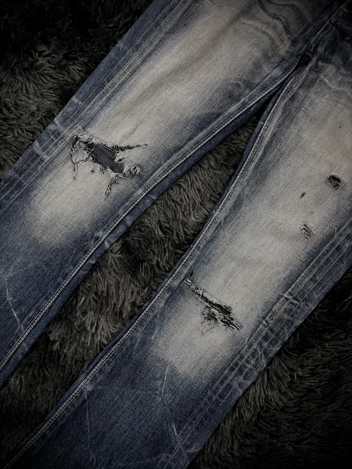 Gostar de fuga 물결 워싱 데미지 중청 부츠컷 팬츠 상품이미지7