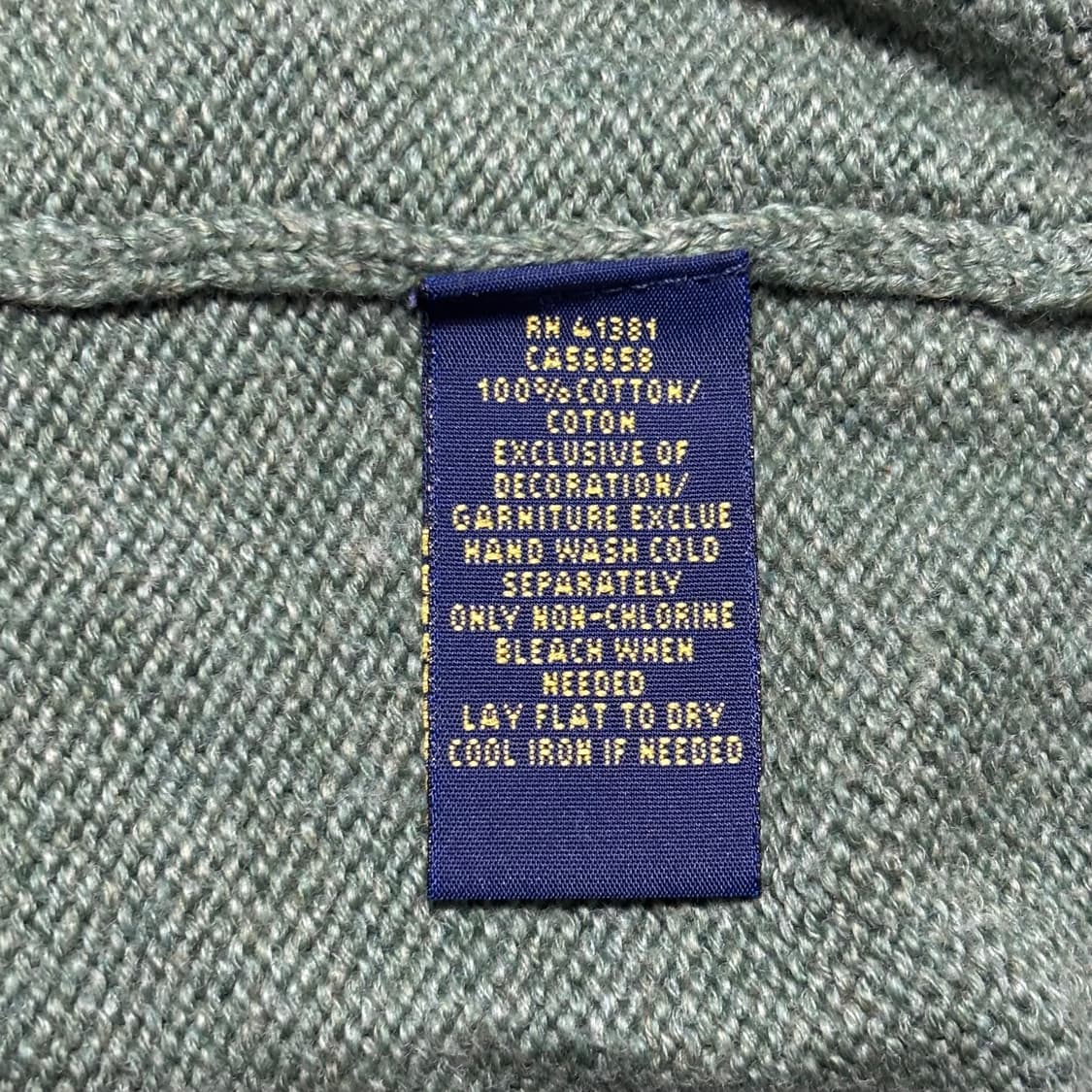 M 폴로랄프로렌 하프 단추 폴라넥 그린 코튼 니트 상품이미지5