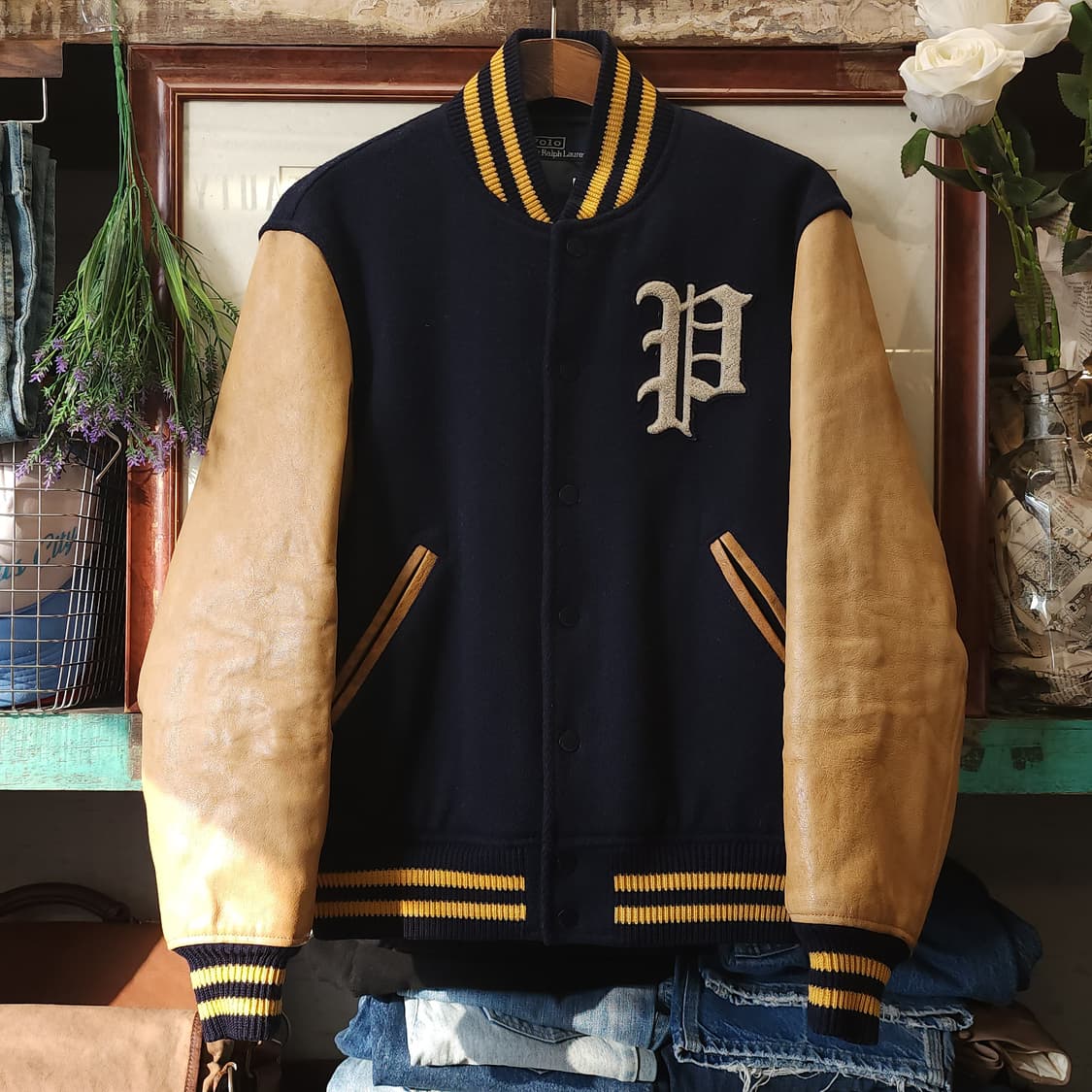 폴로 레더 바시티 자켓 레터맨 자켓 s 상품이미지1