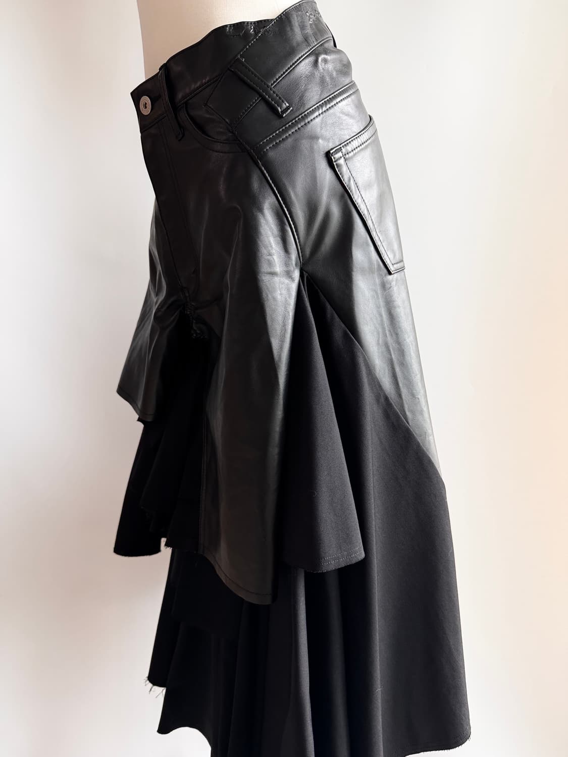 Junya Watanabe 레더 매치 러플 롱스커트 xs  상품이미지3