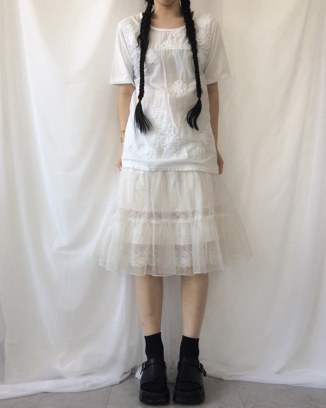 Flower fringe pattern t shirt 상품이미지7