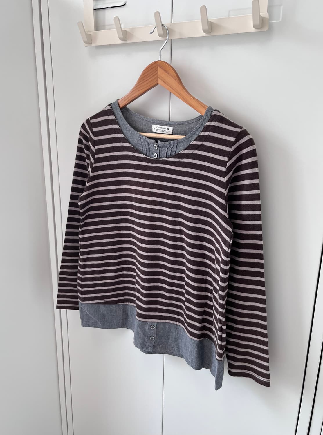 Cloundnine 줄무늬 셔츠 레이어드 티셔츠 상품이미지1