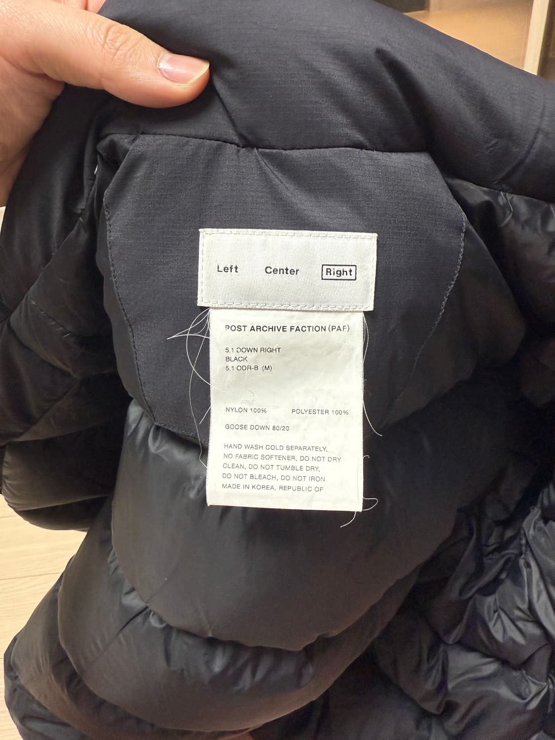 [M] 포스트 아카이브 팩션 paf 5.1 라이트 다운 자켓 블랙 상품이미지3