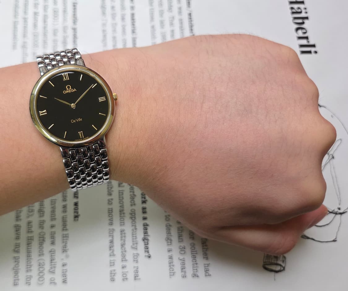 빈티지 오메가 드빌 18K베젤 블랙로만 슬림쿼츠 남성용 쌀알 브레이슬릿 상품이미지9