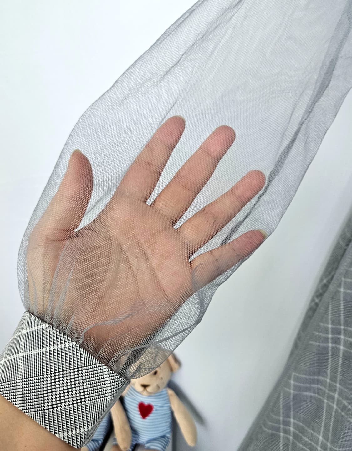 그레이 오간자 디자인 체크 원피스 상품이미지5