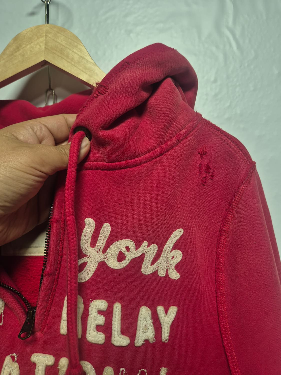 아베크롬비 Y2K 올드스쿨 레드 반집업 후드티 L사이즈(상태A급) 상품이미지6