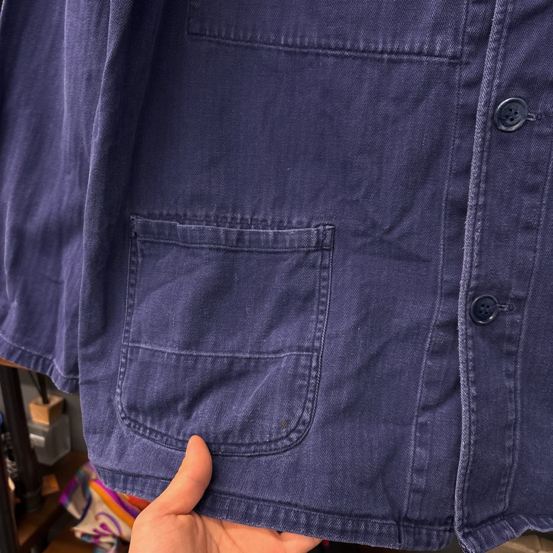 70~80s 오리지널 프렌치 워크 자켓 와이드 헤링본 트윌 N801 상품이미지5