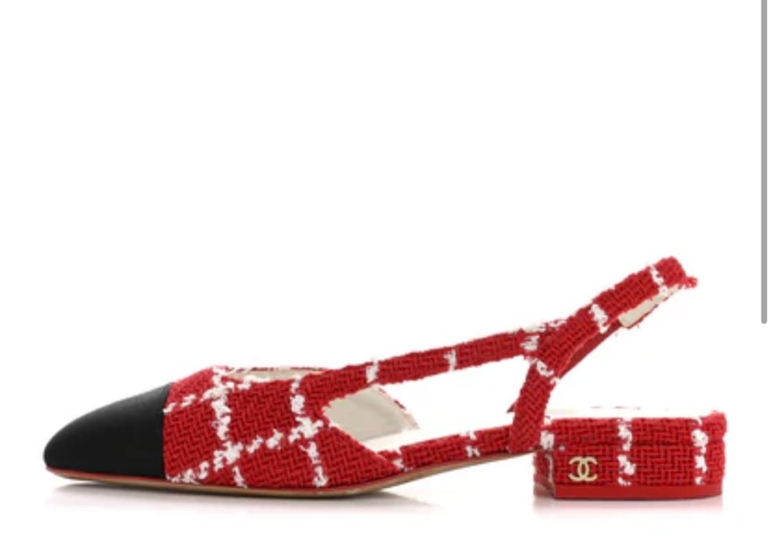 샤넬 트위드 슬링백 펌프스 레드/블랙 38 상품이미지2