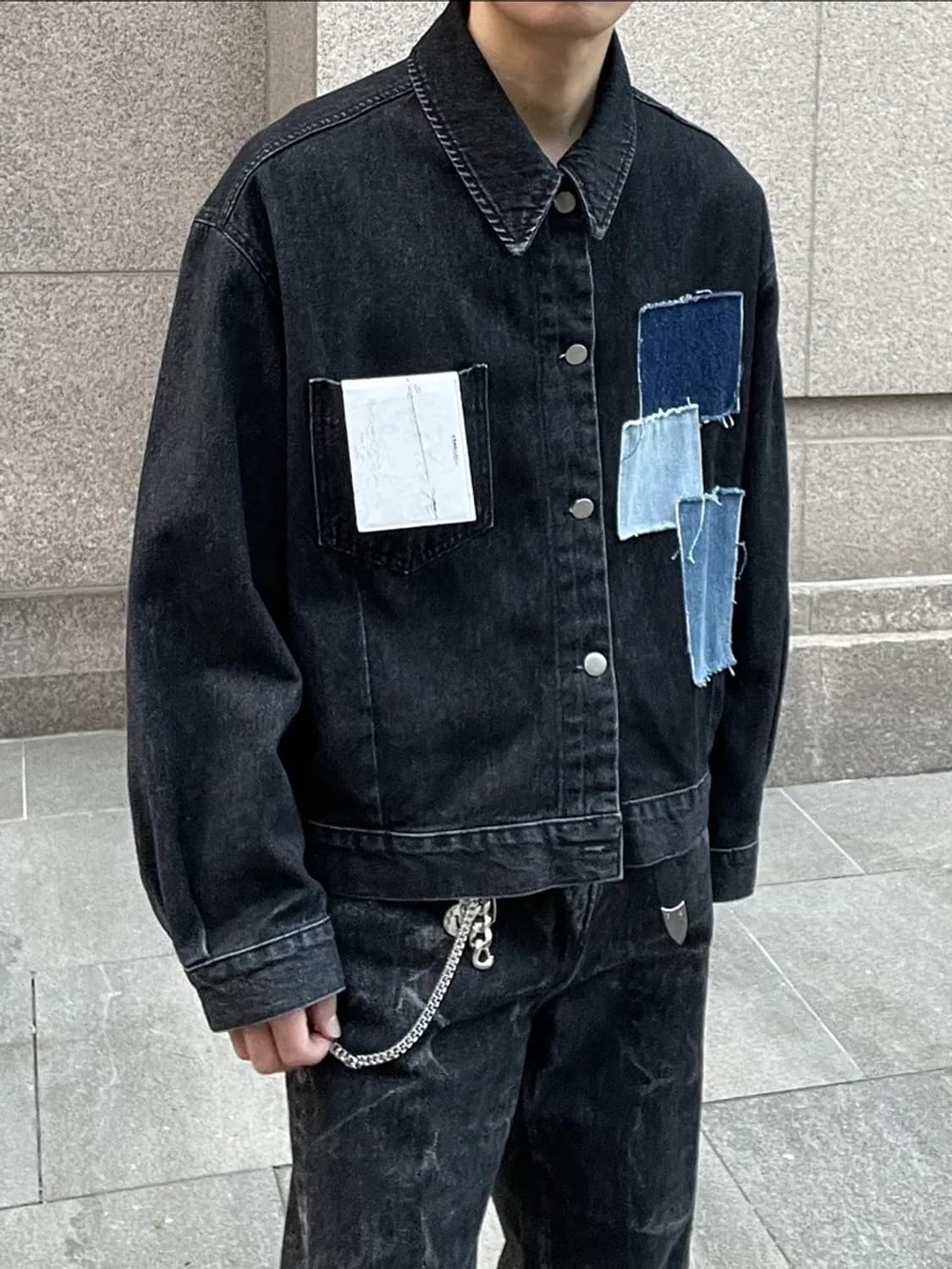 웨이비니스 / 패치워크 데님 트러커 블랙 / 1 상품이미지3