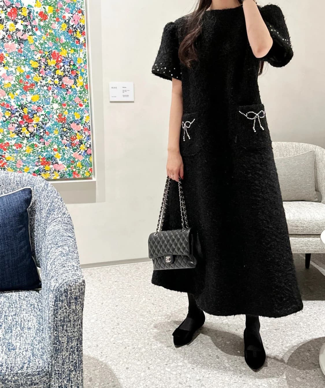 바이씨니 제작 리본진주롱원피스 블랙 급처 새상품급 상품이미지1