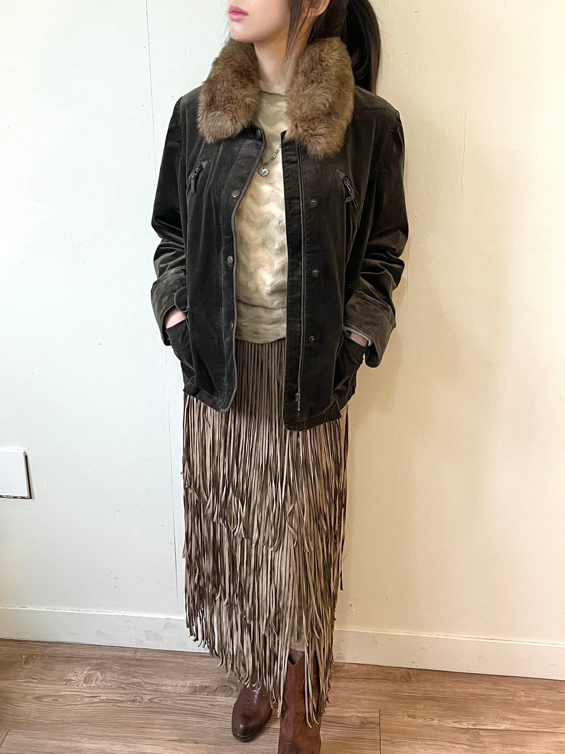 Chris montez 브라운 벨벳 퍼 자켓 상품이미지4