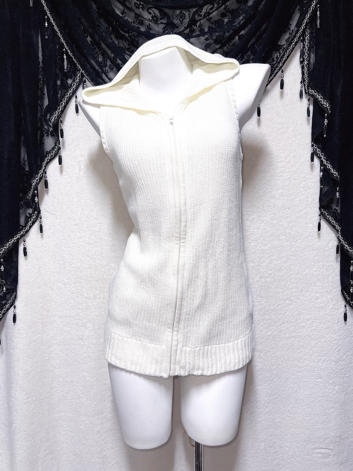 pendora 화이트 니트 후드조끼 집업 베스트 달천깔 갸루 펑크 y2k 상품이미지4