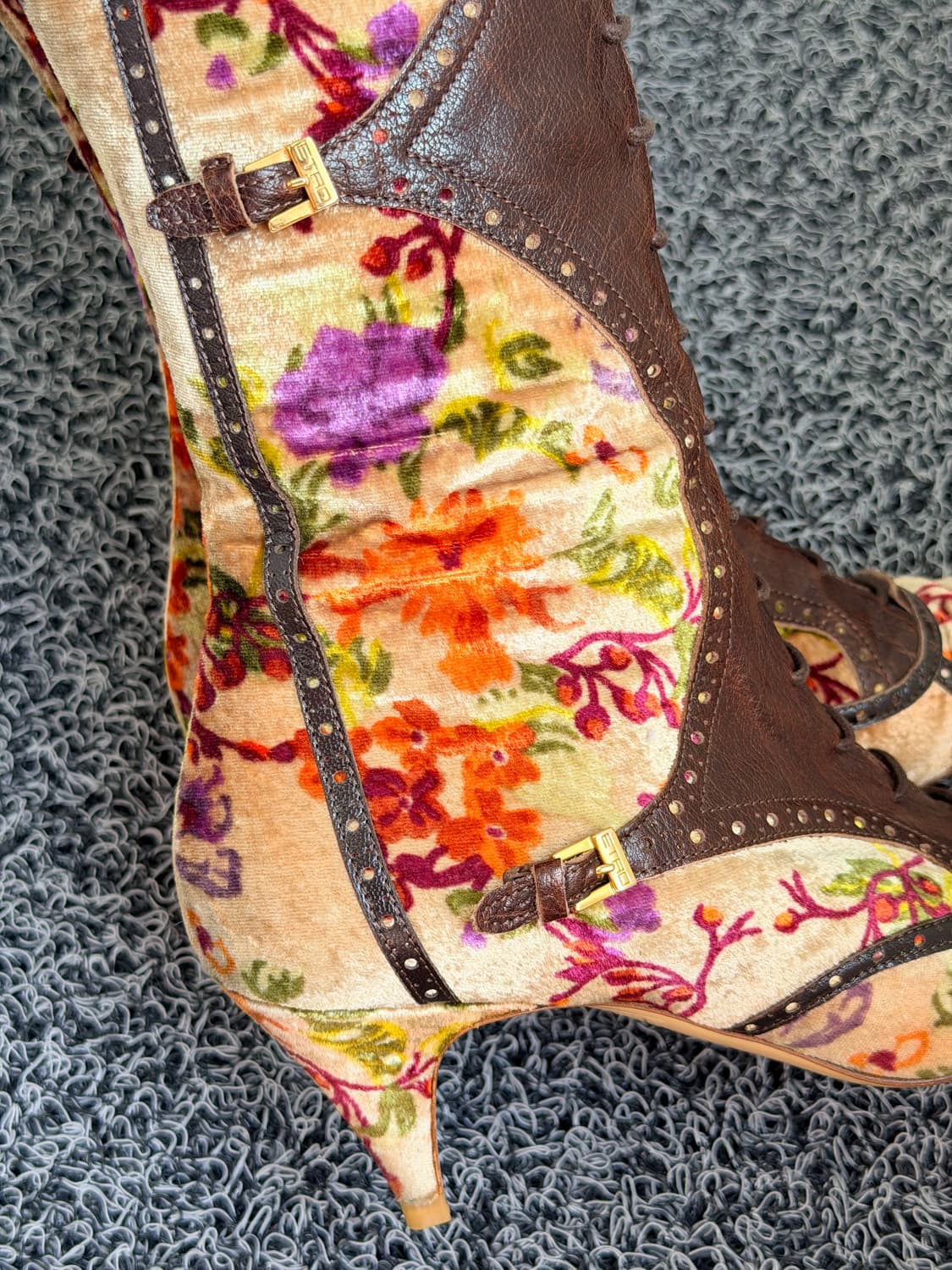 에트로(ETRO) 빈티지 플로럴 벨벳 & 레더 롱 부츠 (36.5) 상품이미지5