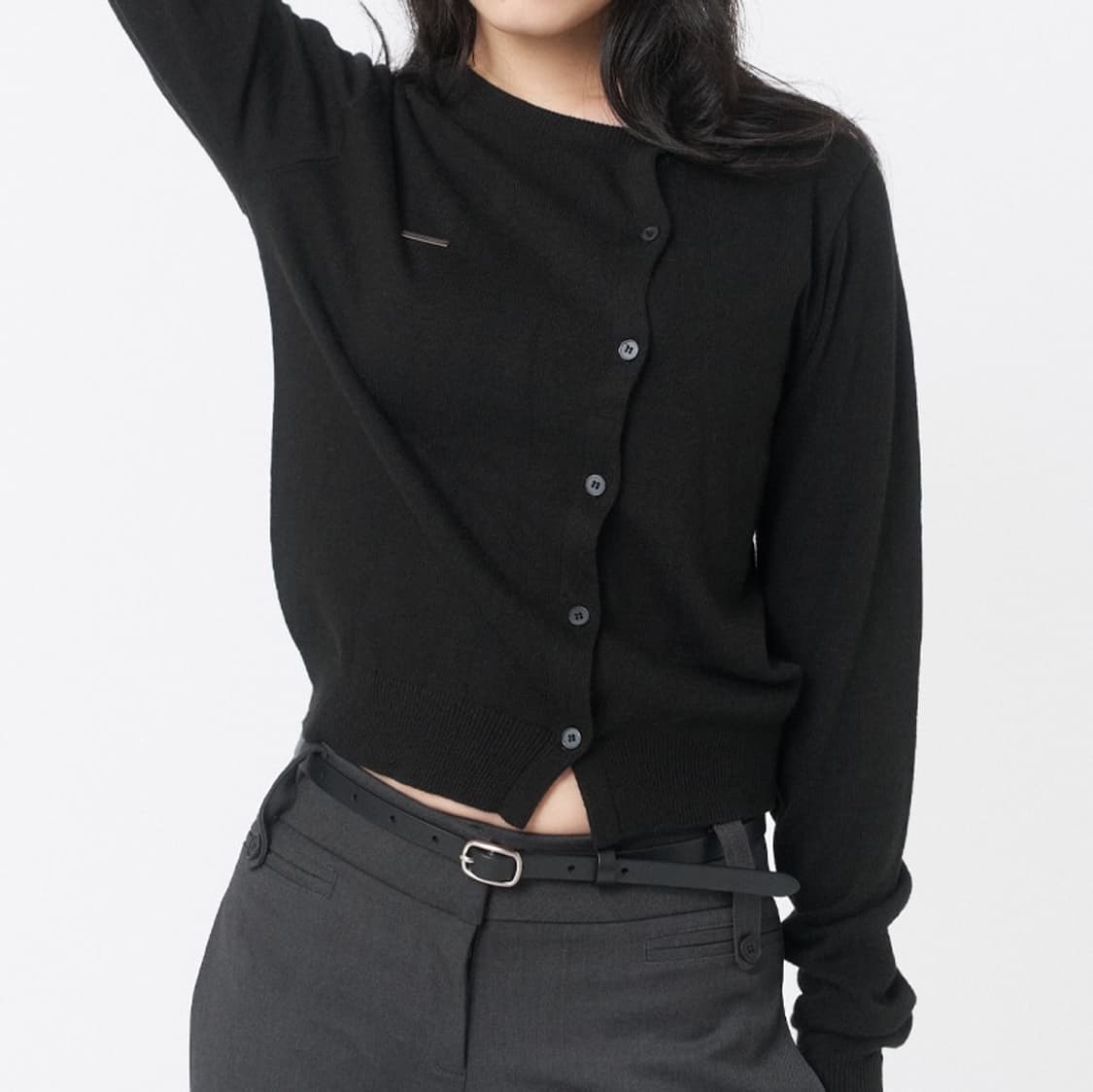 미세키서울 언발란스 니트 가디건 블랙 상품이미지1