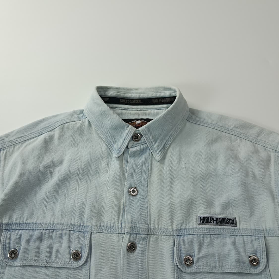 CK439 M 할리데이비슨 90s 홍콩판 연청 반팔 데님 셔츠 남방 상품이미지2