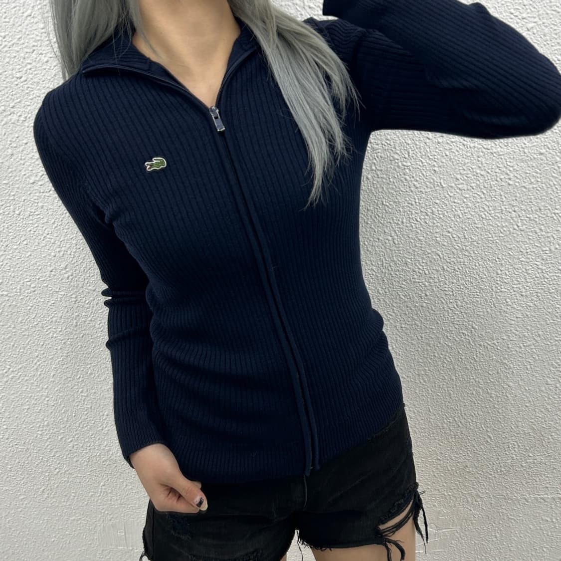 라코스테 미니로고 네이비 니트 집업 36 상품이미지1