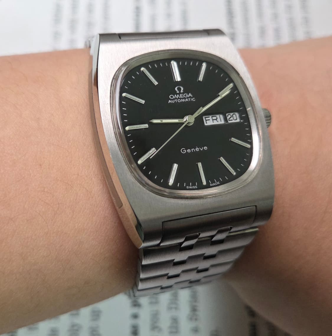 레어] 빈티지 오메가 제네브 테레비 점보 블랙판 데이데이트 브레이슬릿 v 상품이미지10