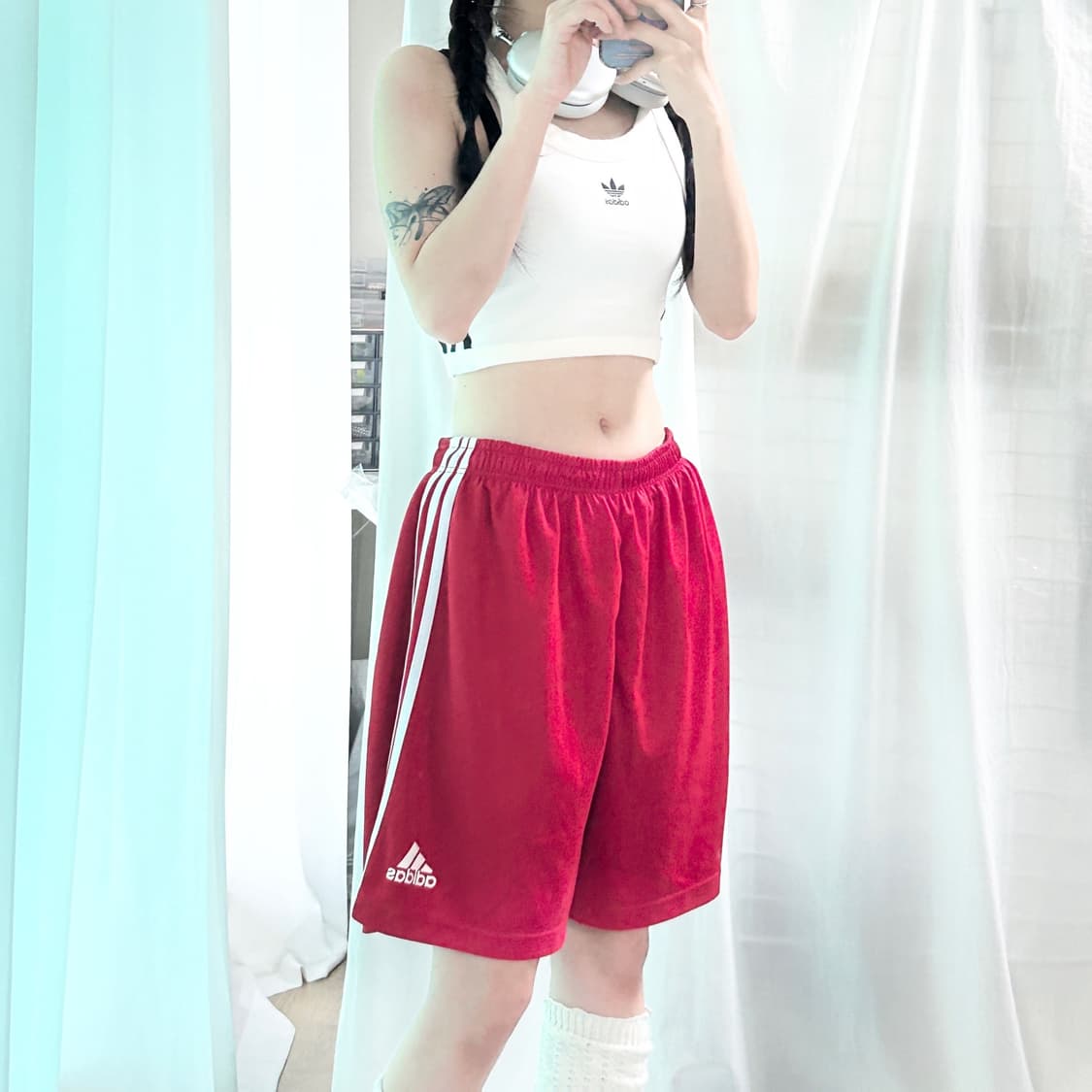 아디다스 레드 삼선 반바지 상품이미지2